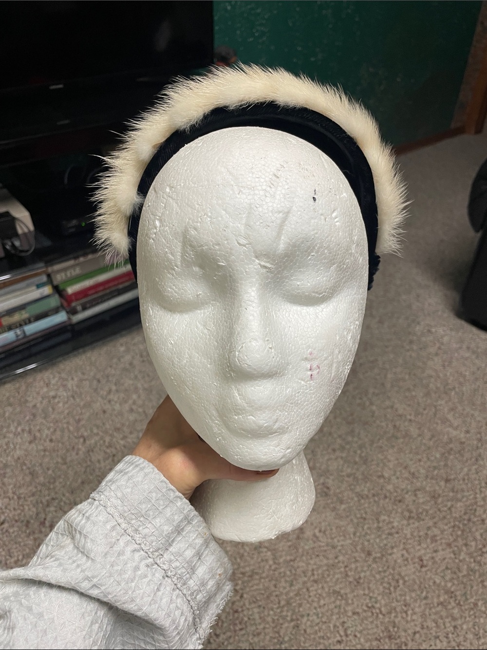 Vintage 40s real mink fur accented velvet open back circular hat